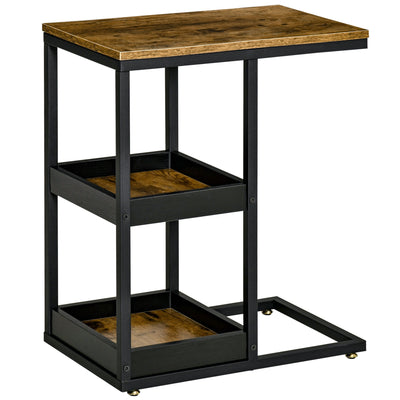 HOMCOM Industrial C-Table: C-Shaped End Coffee Table, Metal Frame Nightstand with Storage Shelves for Living Room, Bedroom 