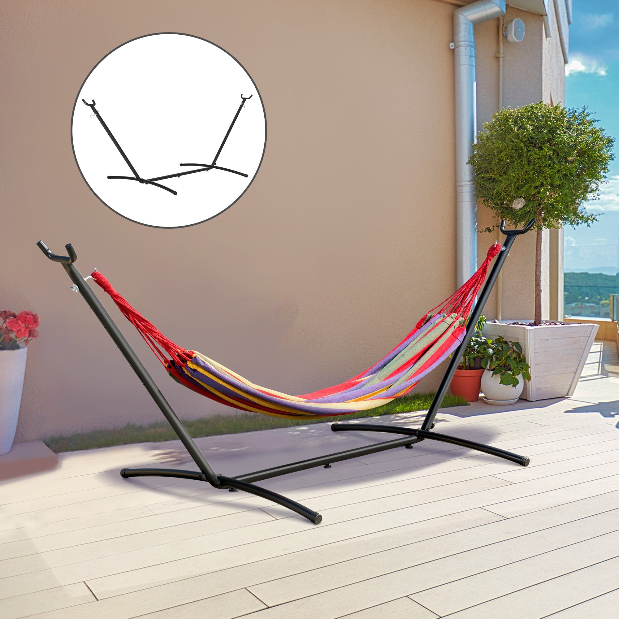 Outsunny 9.2ft Heavy Duty Adjustable Hammock Stand, Universal Metal Frame for Outdoor Relaxation, Black 