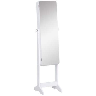 HOMCOM Mirrored Jewelry Armoire LED Lights Freestanding Organizer Adjustable Angle Lockable Cabinet White 