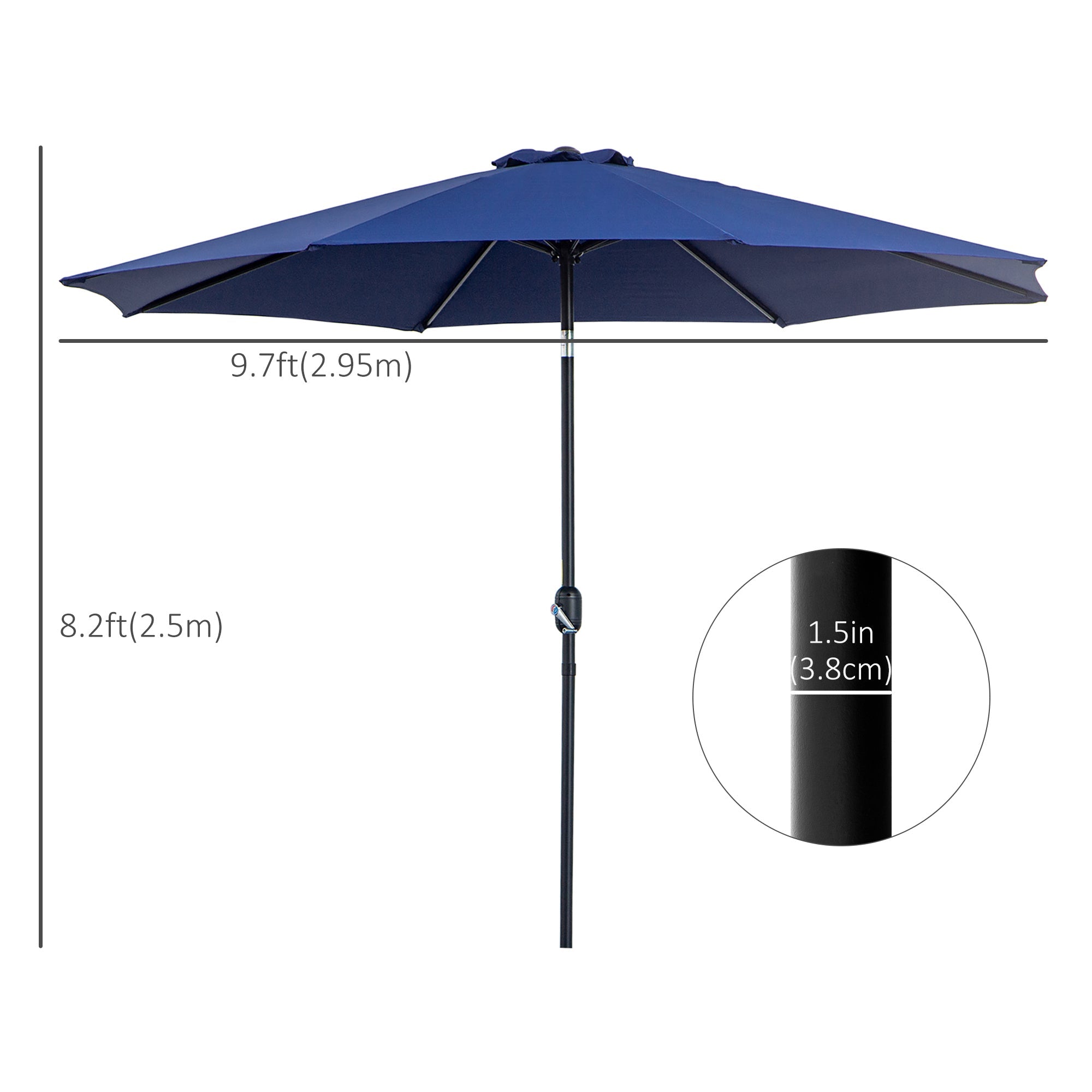 Outsunny Steel Frame Patio Parasol: 10'x 8' Round Market Garden Canopy for Outdoor, Blue 