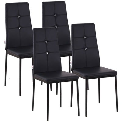 HOMCOM Set of 4 Modern Dining Chairs Black Faux Leather Upholstered with Button Tufted Back Metal Legs 