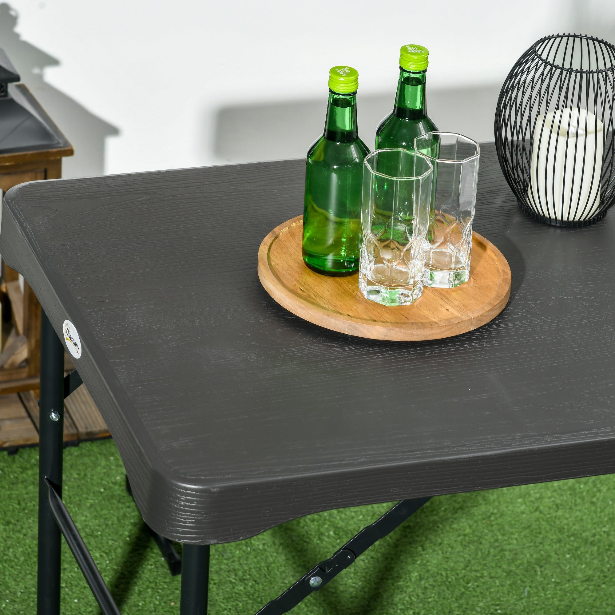 Outsunny 72" Folding Picnic Table Set 2 Benches 3pc Outdoor HDPE German Style Foldable Beer Table Dark Grey 