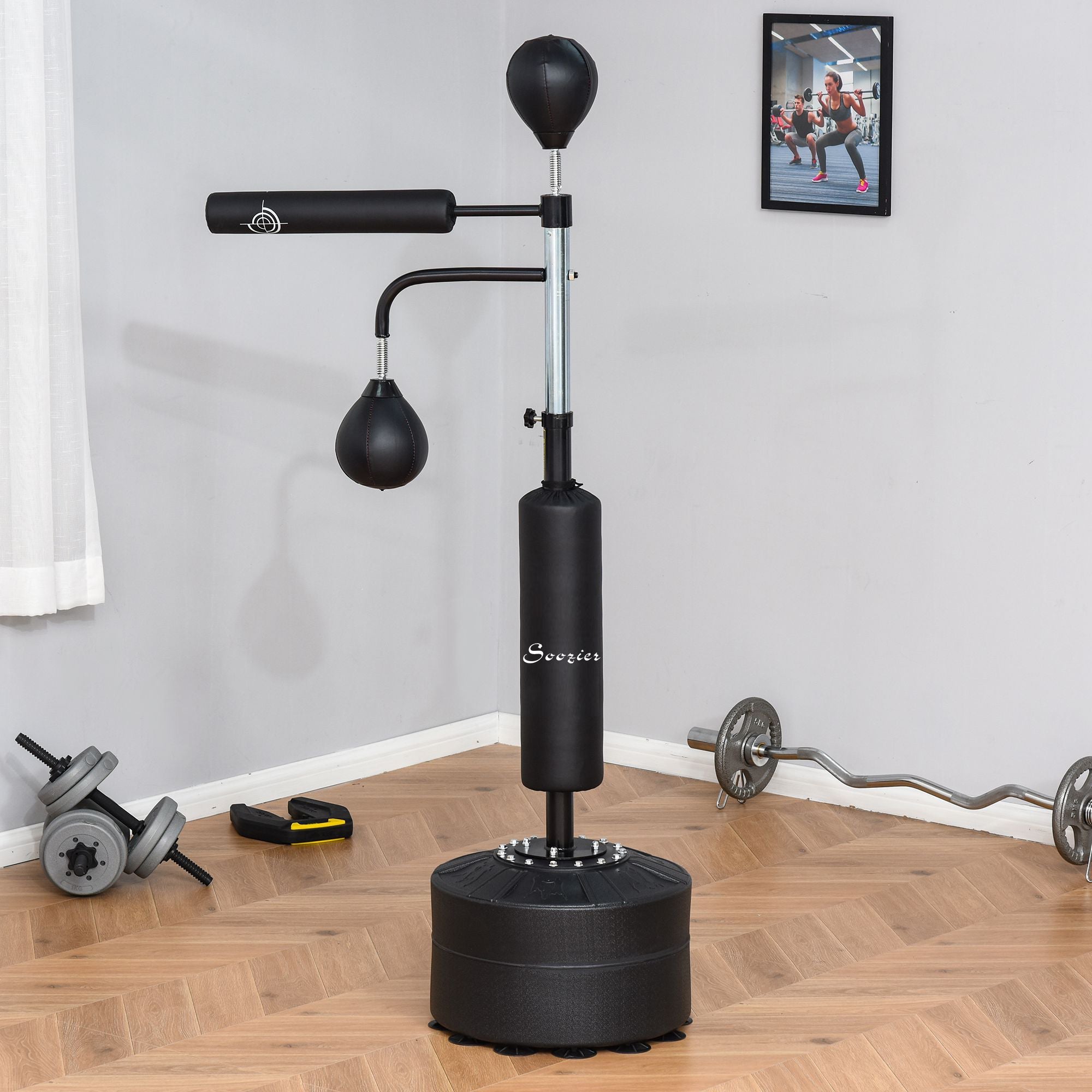 Soozier 3-in-1 Boxing Punching Bag Stand with Speedballs Relax Bar PU-Wrapped Bag Adjustable Height for Home Gym 