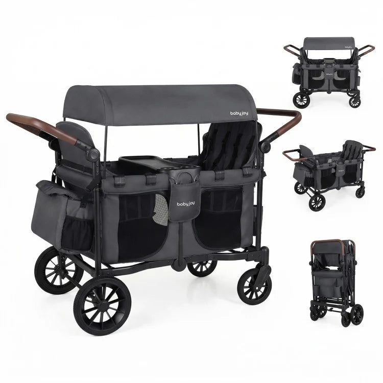 Wagon Stroller for 4 Kids – Foldable 4-Seater Push & Pull Toddler Wagon (Gray)