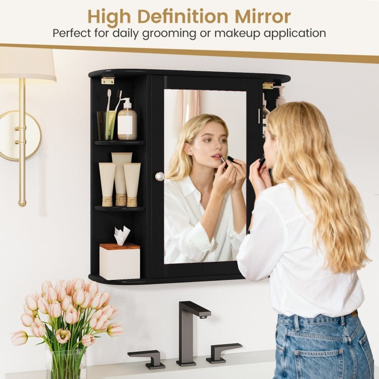 Wall-Mounted Bathroom Mirror Cabinet with Storage Shelves-Black
