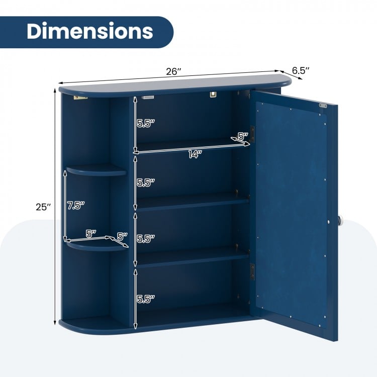 Wall-Mounted Bathroom Mirror Cabinet with Storage Shelves-Blue