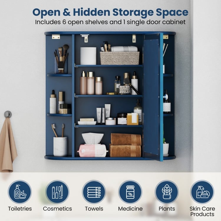 Wall-Mounted Bathroom Mirror Cabinet with Storage Shelves-Blue