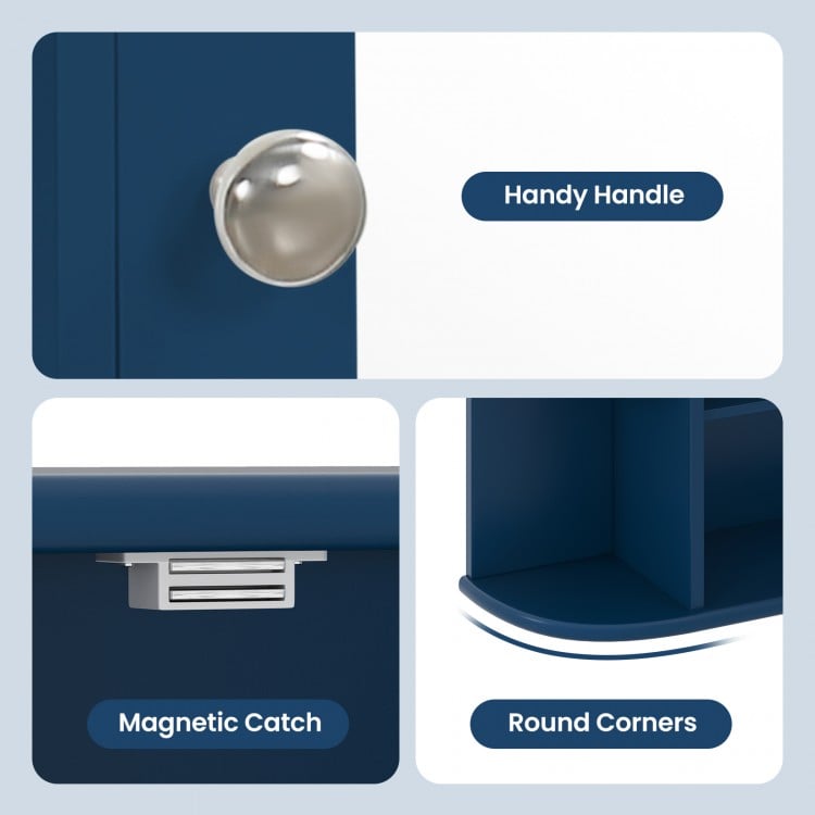 Wall-Mounted Bathroom Mirror Cabinet with Storage Shelves-Blue