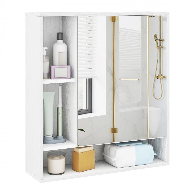 Wall Mounted  Bathroom Cabinet with Mirror Single Door-White