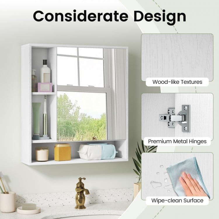 Wall Mounted  Bathroom Cabinet with Mirror Single Door-White