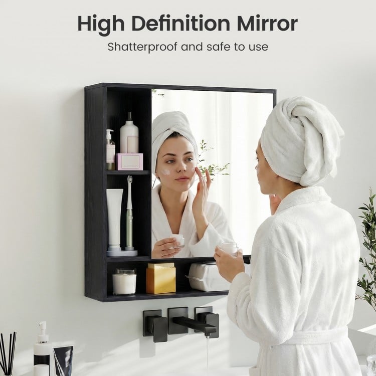 Wall Mounted  Bathroom Cabinet with Mirror Single Door-Black