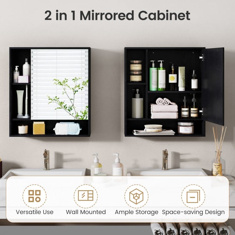 Wall Mounted  Bathroom Cabinet with Mirror Single Door-Black