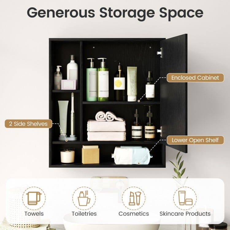 Wall Mounted  Bathroom Cabinet with Mirror Single Door-Black