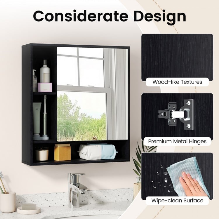 Wall Mounted  Bathroom Cabinet with Mirror Single Door-Black