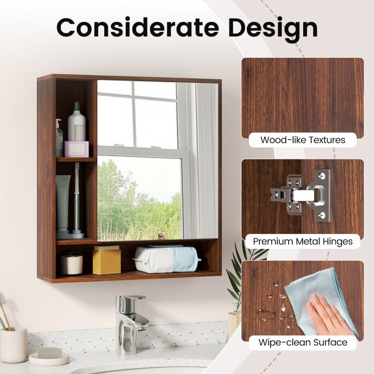 Wall Mounted  Bathroom Cabinet with Mirror Single Door-Walnut