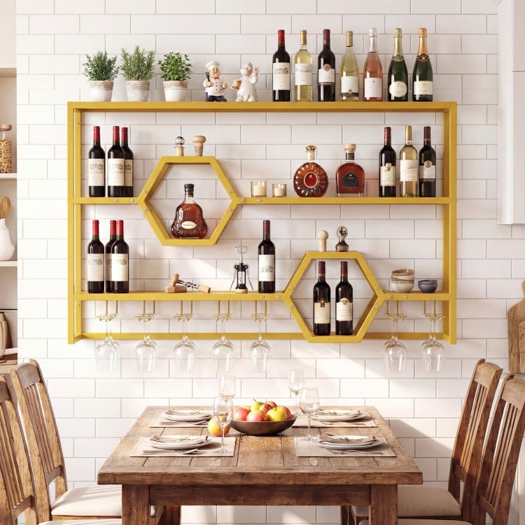 Wall Mounted Wine Rack 47" Large Floating Bar Shelves-Gold