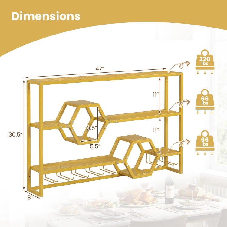 Wall Mounted Wine Rack 47" Large Floating Bar Shelves-Gold