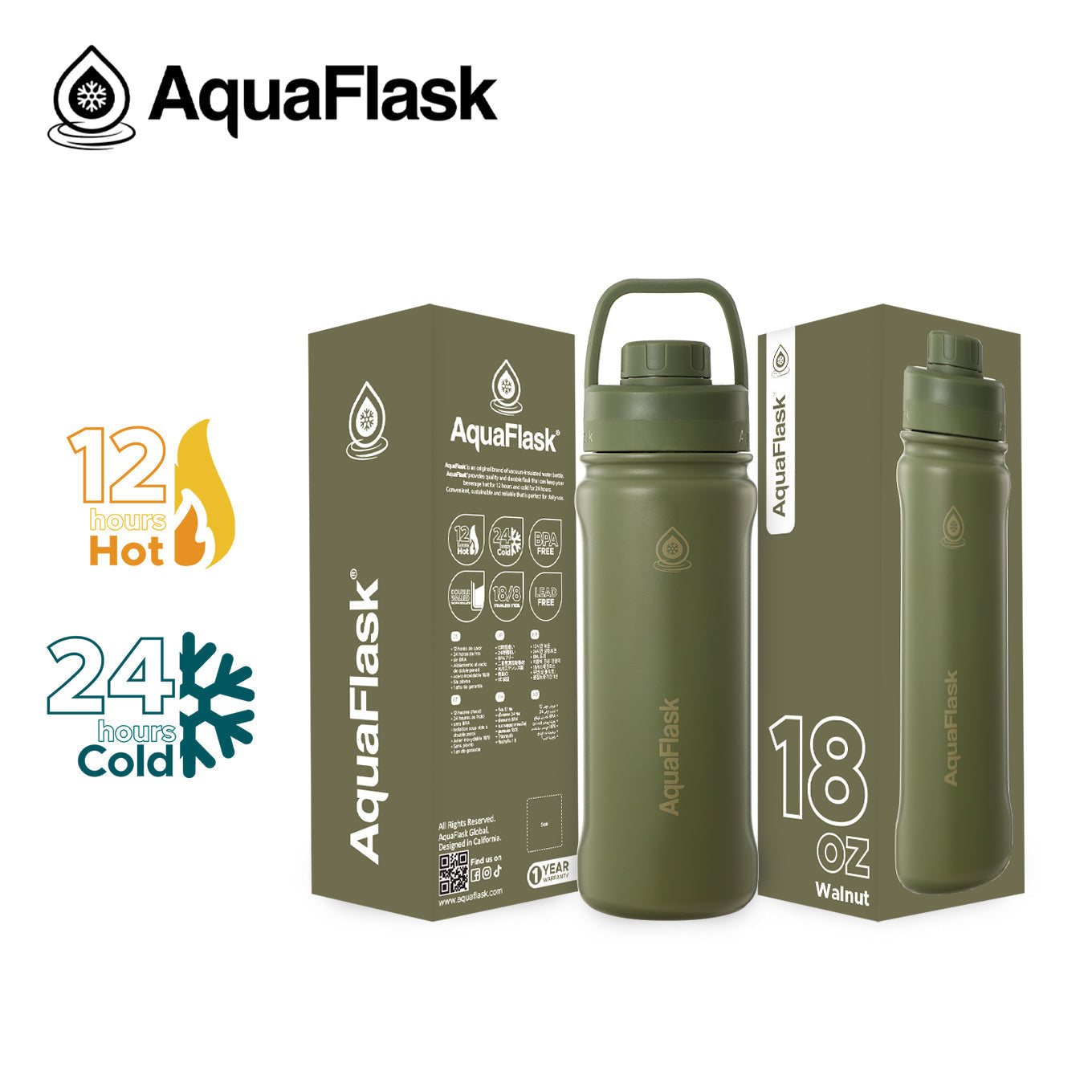 AquaFlask Original Vacuum Insulated Water Bottles 530ml (18oz) 