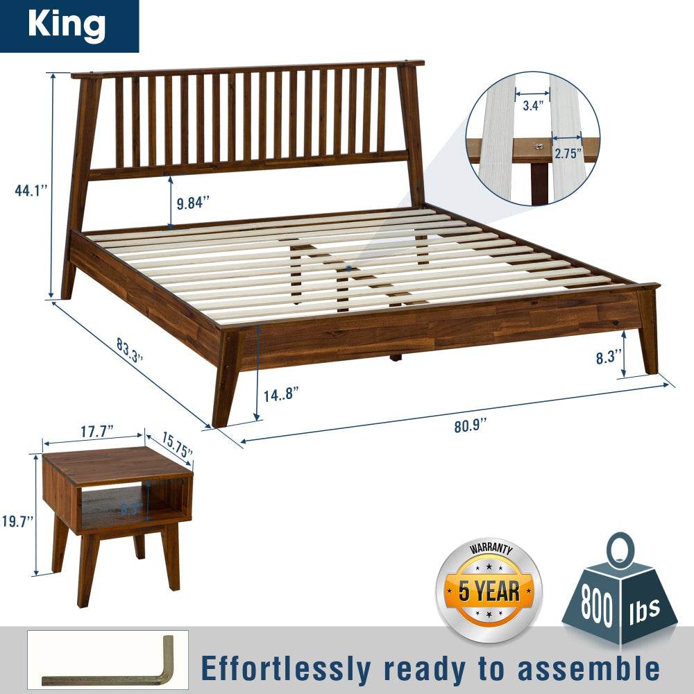 Kaylin Solid Wood Bed Frame & Nightstand Bedroom Set 