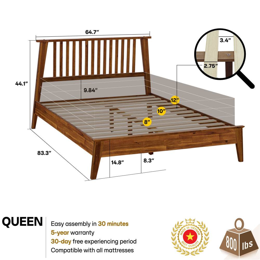Kaylin Deluxe Wood Platform Bed Frame 