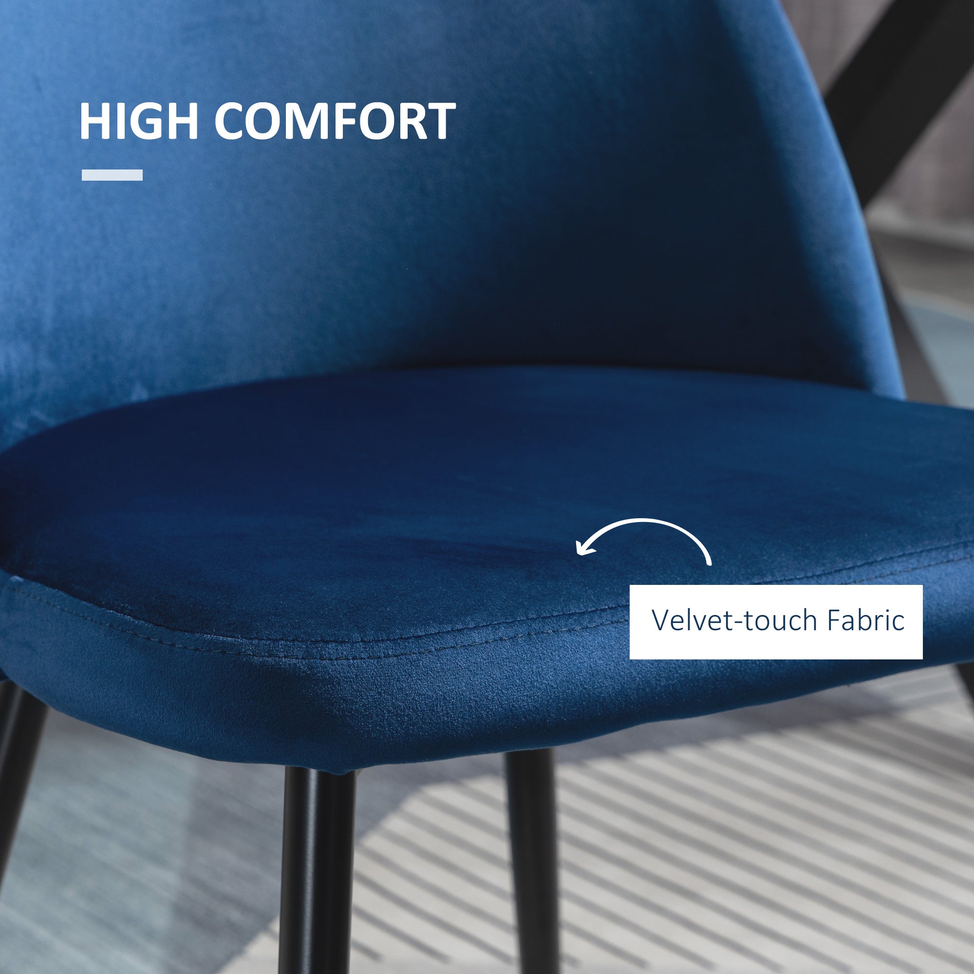 HOMCOM Set of 2 Modern Dining Chairs Mid-Back Velvet Side Table Chair Living Dining Dark Blue Furniture 
