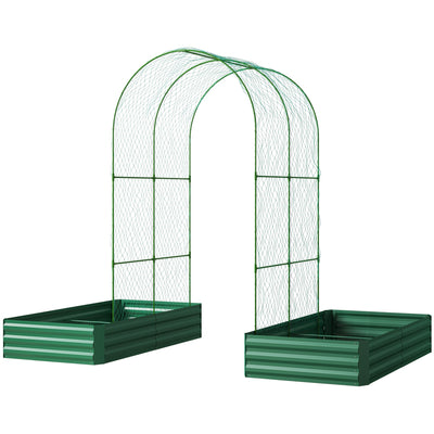 Outsunny Metal Raised Garden Bed with Trellis for Climbing Plants, Galvanized Garden Bed Kit Outdoor Garden Box with Trellis 