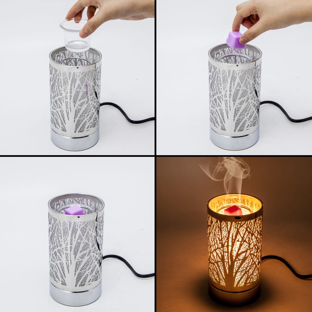 7" touch lamp-Fragrance Wax Melts Warmer -Electric Candle Essential Oil Burner-Metal Silver Sunflower Table Decor