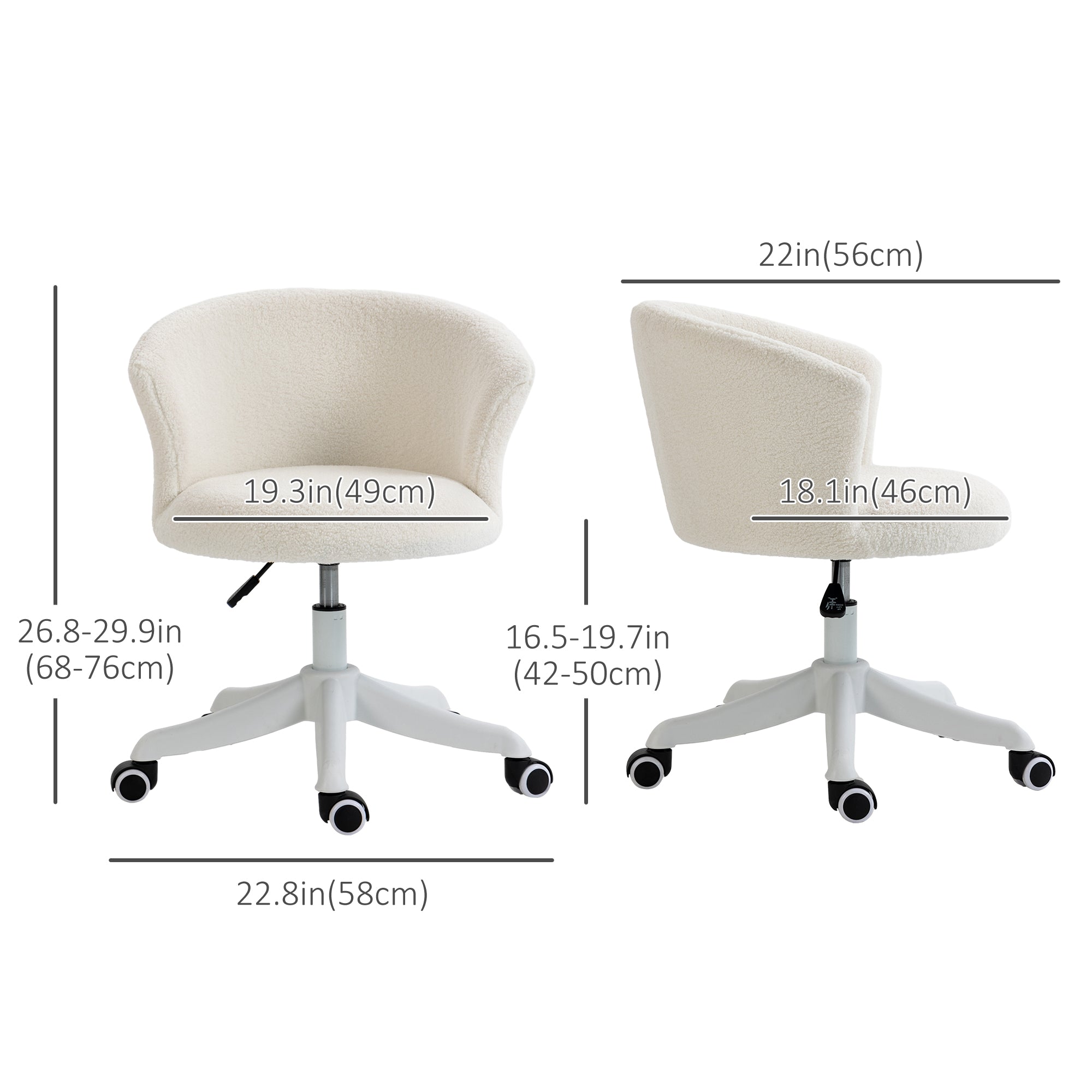 Vinsetto Armless Office Chair Fluffy Adjustable Height Swivel Mid Back White 