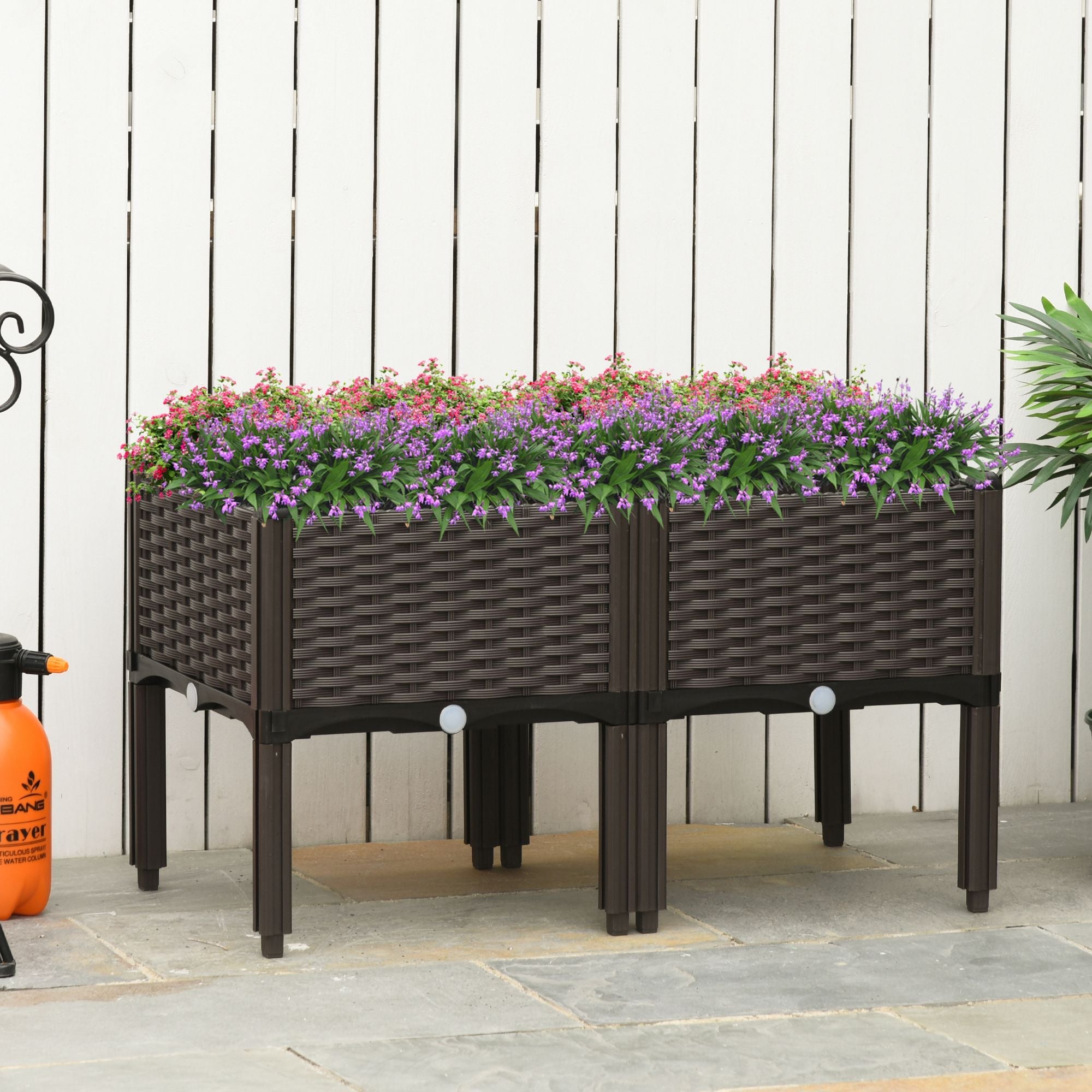 Outsunny 2-piece Raised Garden Bed PP Raised Flower Bed Plant Stand Stackable Vegetable Herb Grow Box 