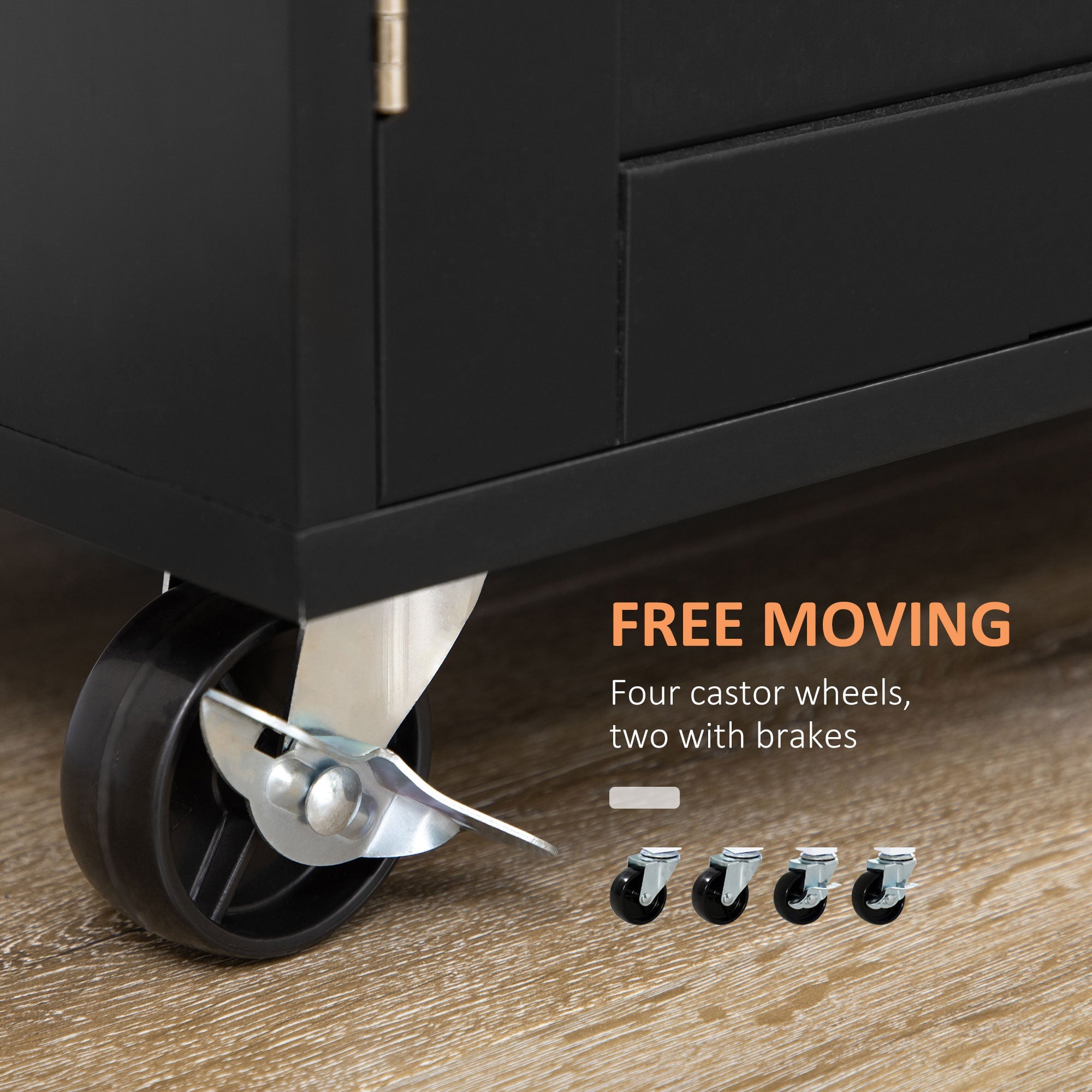 HOMCOM Kitchen Island with Storage, Rolling Cart Trolley with Rubberwood Top, Adjustable Shelf, Drawer, Spice Rack, Black 