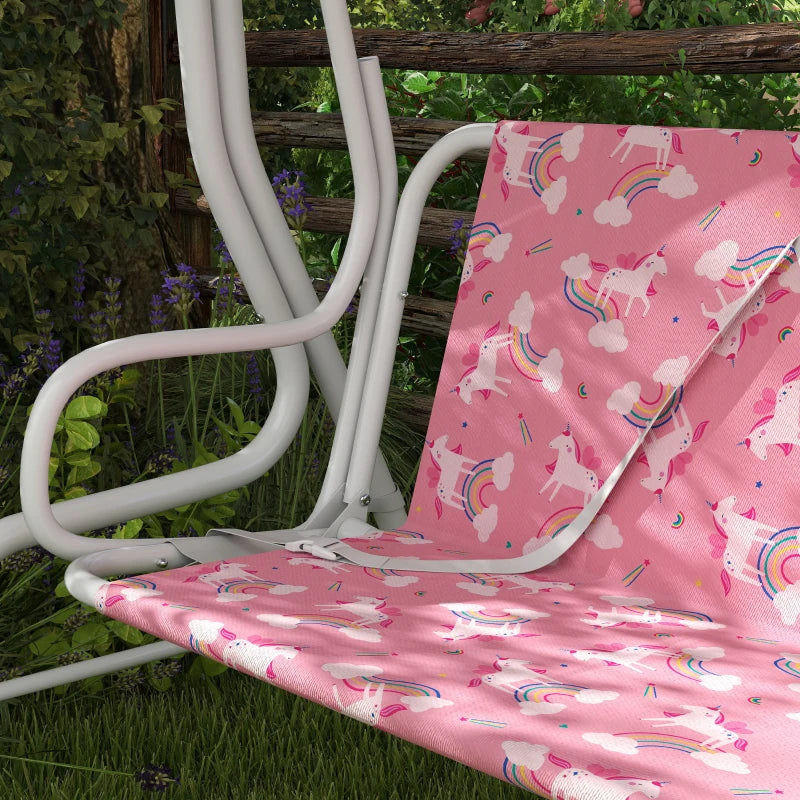 Qaba Kids Porch Swing, 2-Seater Patio Swing Bench with Safety Belts, Adjustable Canopy for Backyard, Garden, Pink