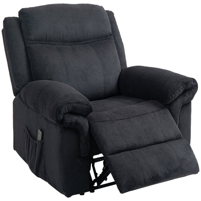 HOMCOM Manual Recliner Chair with Vibration Massage, Side Pockets, Corduroy Reclining Chair for Living Room, Black 