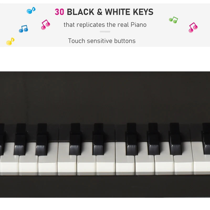 Modern Kids Piano, 30 Keys, Set of 2, Mini Toy for Child, Grand Piano with Music Stand and Bench, Ideal Gift, Black