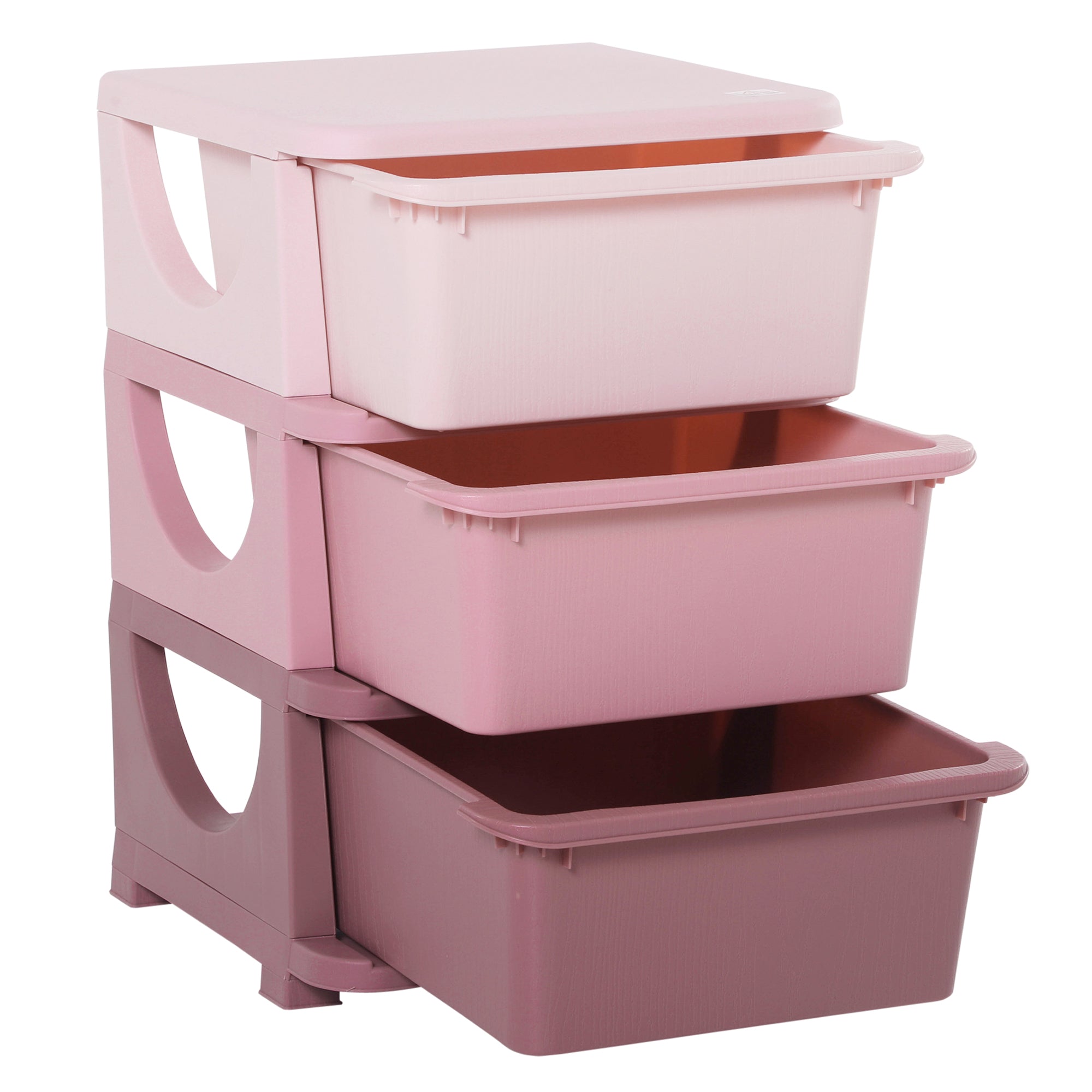 Qaba 3 Tier Kids Toy Organizer and Storage Bins with 3 Plastic Drawers, Pink 