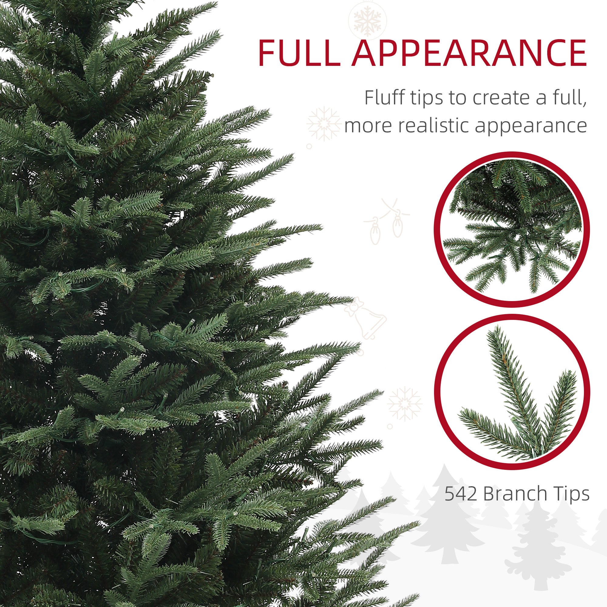 HOMCOM 5ft Prelit Artificial Christmas Tree with 542 Tips, Warm White LED Lights, Steel Base, Hinged Xmas Tree, Auto Open 