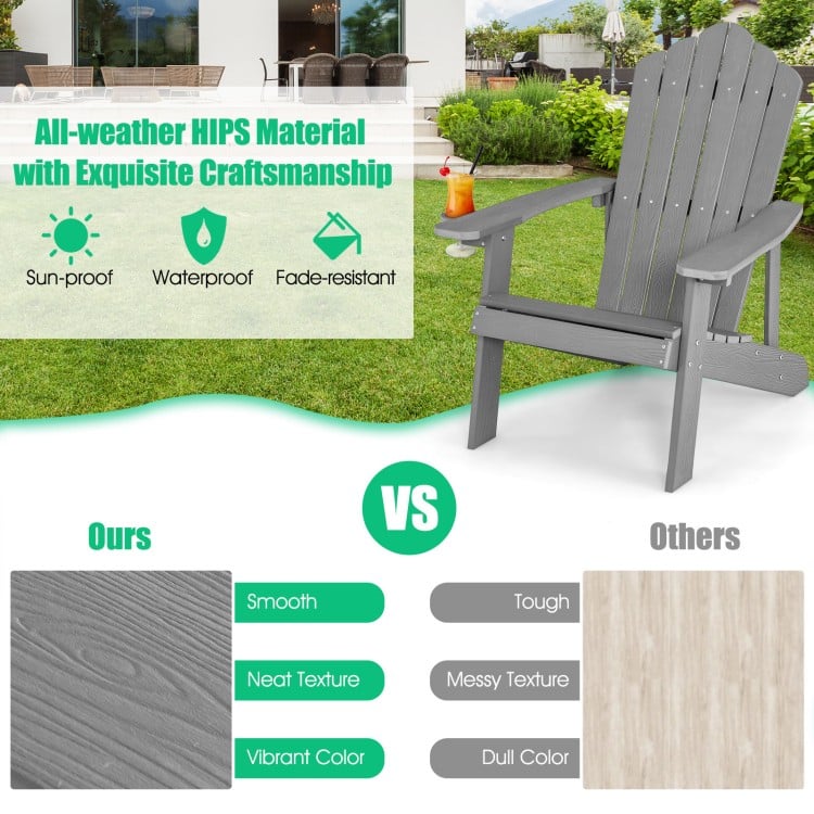 Weather Resistant HIPS Outdoor Adirondack Chair with Cup Holder-Gray