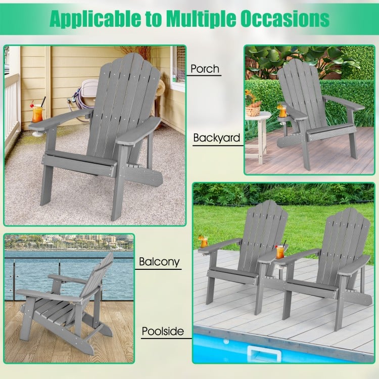 Weather Resistant HIPS Outdoor Adirondack Chair with Cup Holder-Gray