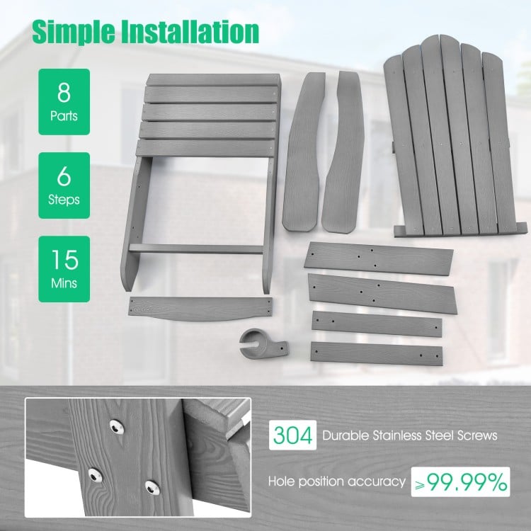 Weather Resistant HIPS Outdoor Adirondack Chair with Cup Holder-Gray