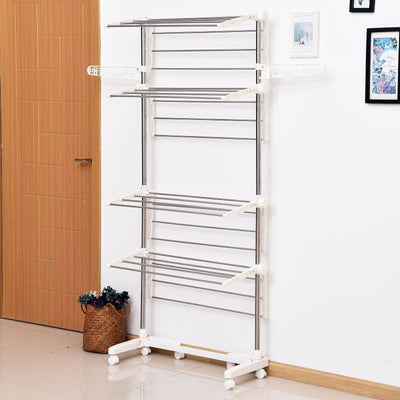 Homcom Stainless Steel Clothes Drying Rack Laundry Hanging Rack Portable Rolling Foldable Clothes Towel Holder With 4 Layers 