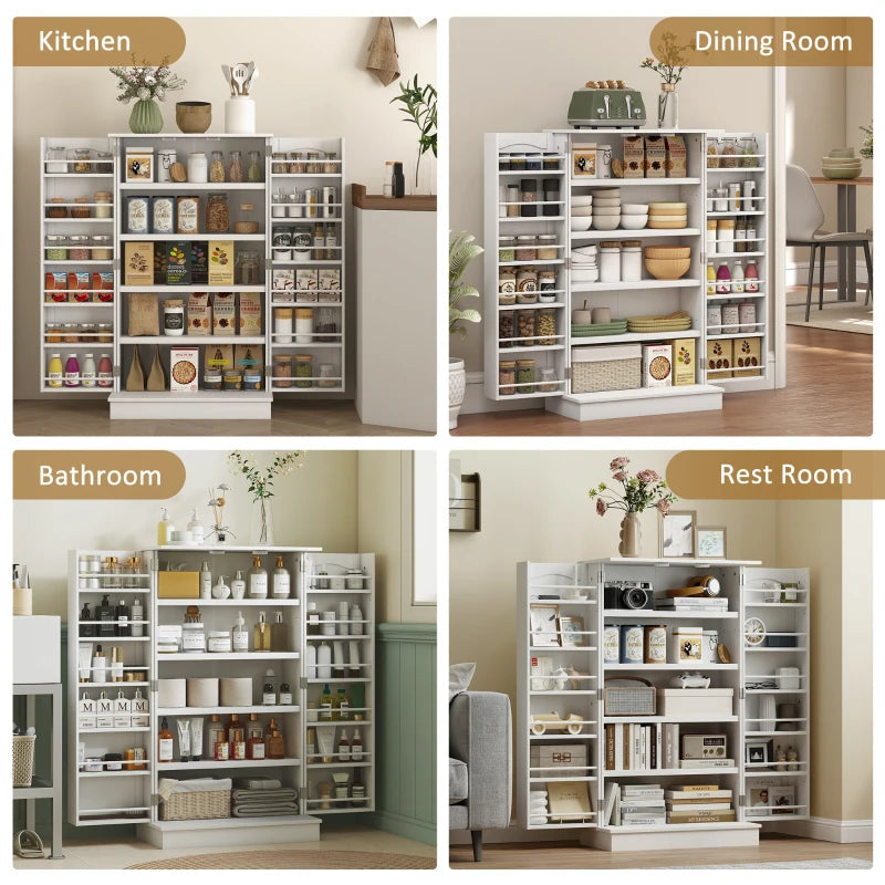 Freestanding Pantry Cabinet 41 Inch Kitchen Pantry with Spice Racks and Adjustable Shelves for Home Use, White