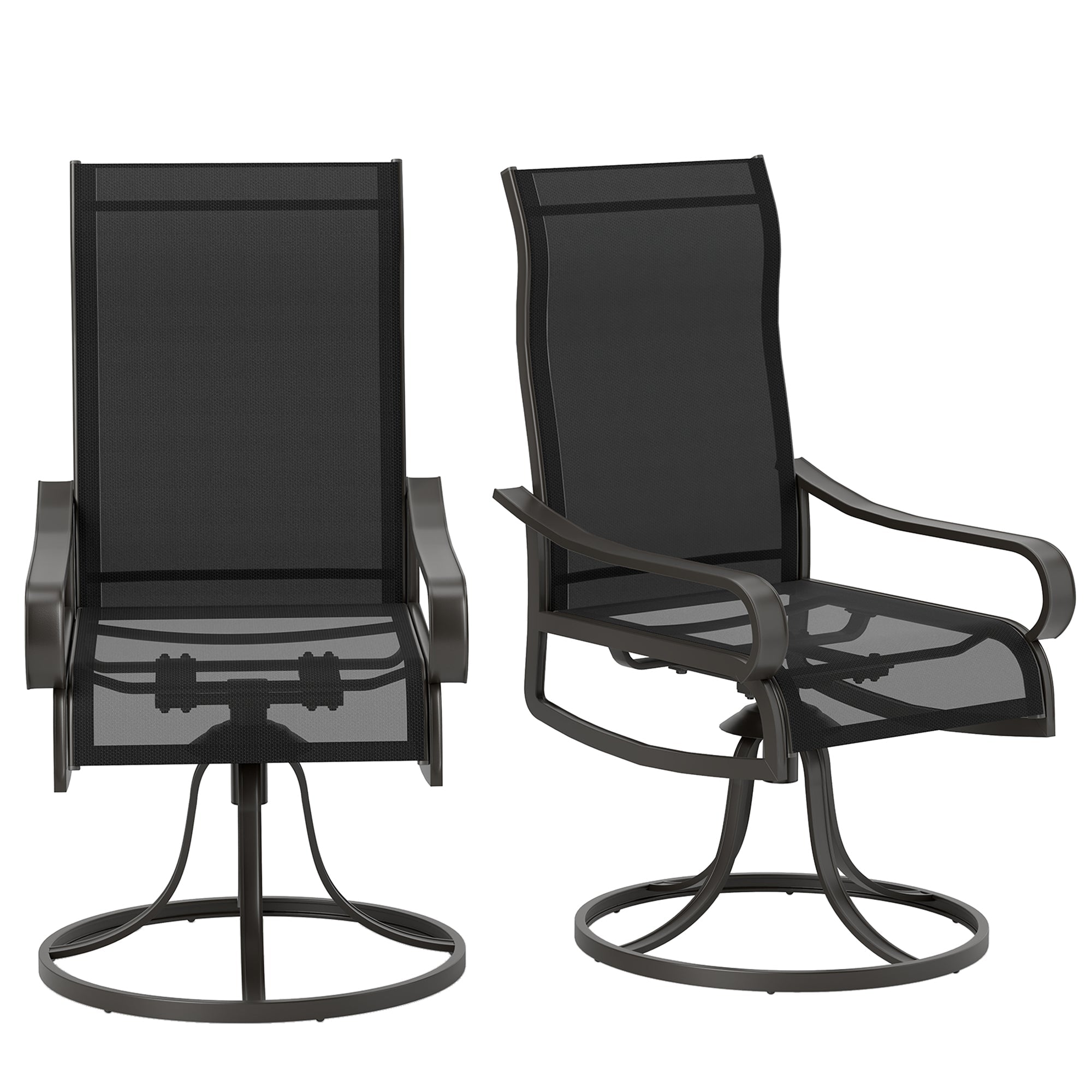 Outsunny 2-Piece Patio Swivel Chairs, 360° Swivel Rocking Chairs with Curved Armrests, S Shape Backrest, Breathable Mesh Seat & Backrest for Yard, Lawn, Porch, Garden, Black 
