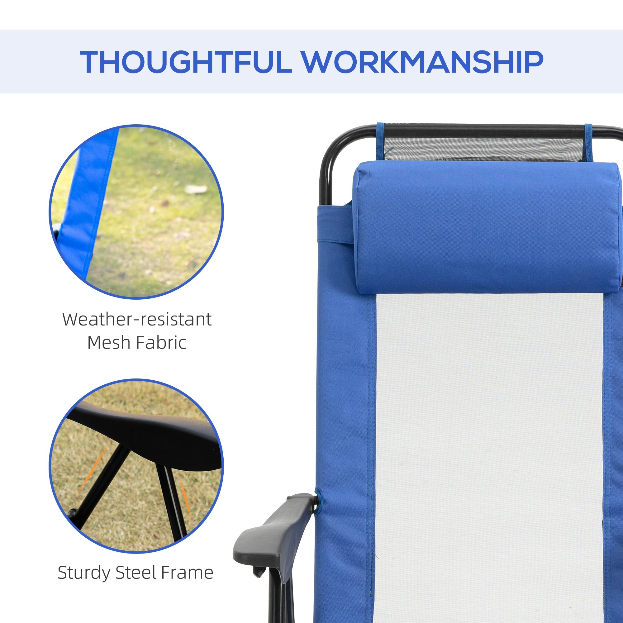 Outsunny Double Camping Chairs Foldable Reclining with Headrest Blue 