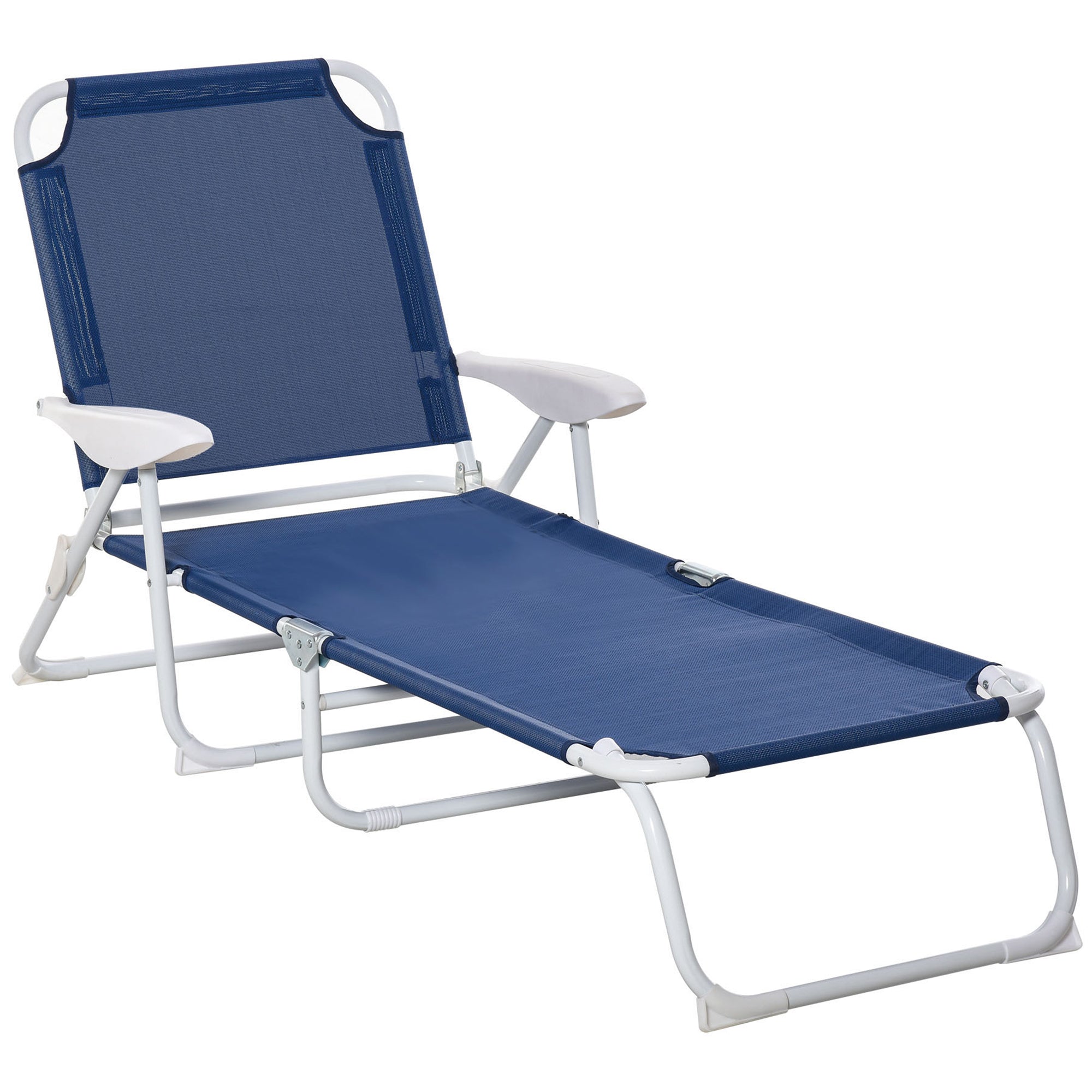 Outsunny Patio Sun Lounger Folding Garden Beach Recliner Chair with 4-Level Adjustable Backrest Blue 