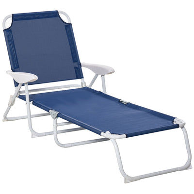 Outsunny Patio Sun Lounger Folding Garden Beach Recliner Chair with 4-Level Adjustable Backrest Blue 