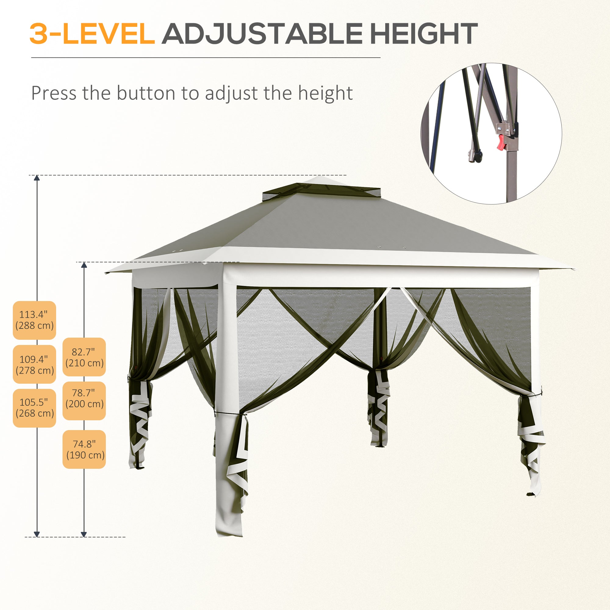 Outsunny 11' x 11' Pop Up Gazebo, Double Roof Foldable Height Adjustable Canopy Tent with Mesh Sidewalls, Carrying Bag, Dark Grey 