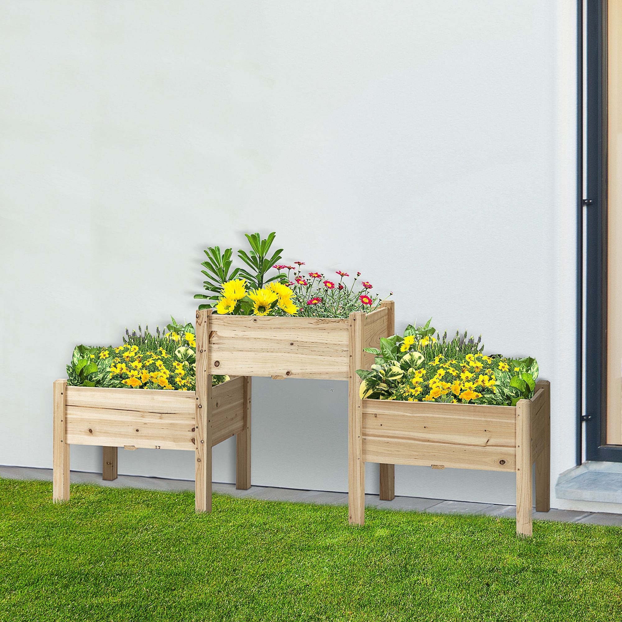 Outsunny 73" x 18" x 32" 3 Tier Raised Garden Bed w/ Three Elevated Planter Box, Freestanding Wooden Plant Stand, Natural 