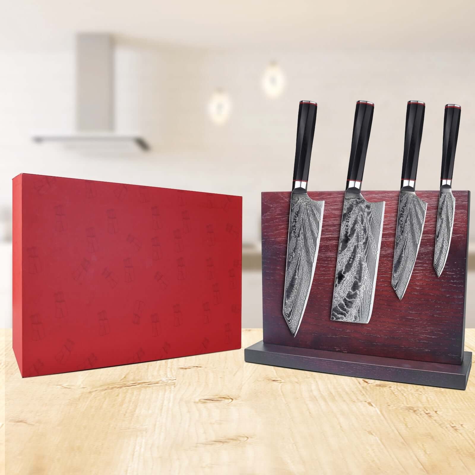 KATANA FIVE | Essential 5 pcs Knife set | 4 Knives with Magnetic Wood Block 