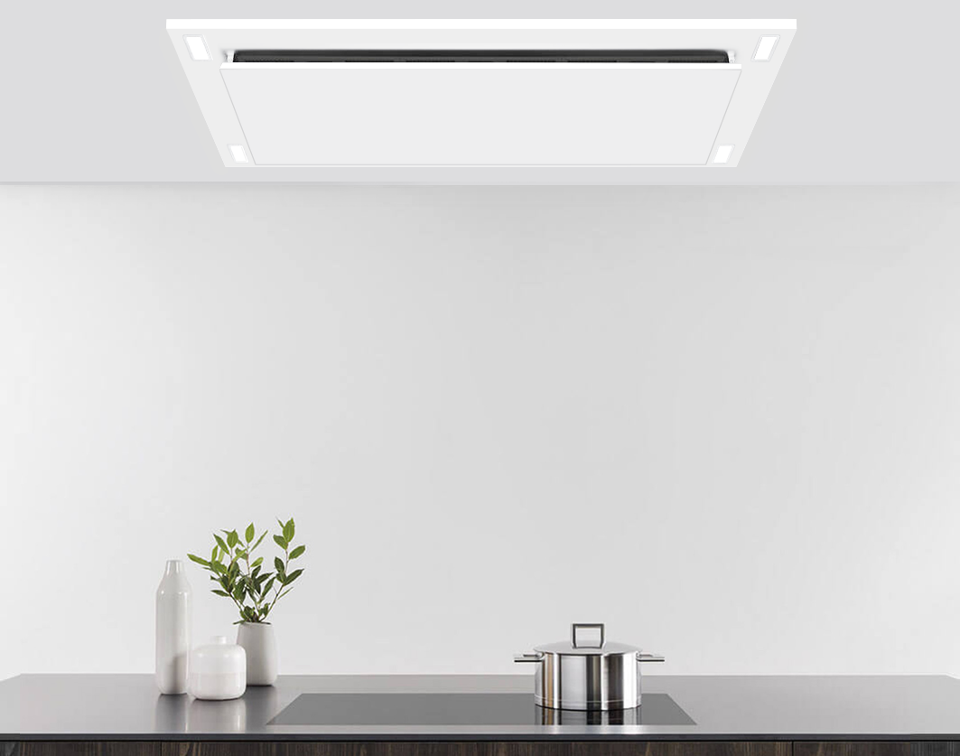 600 CFM White Flush Ceiling Mount Range Hood - VICTORY Sunset 