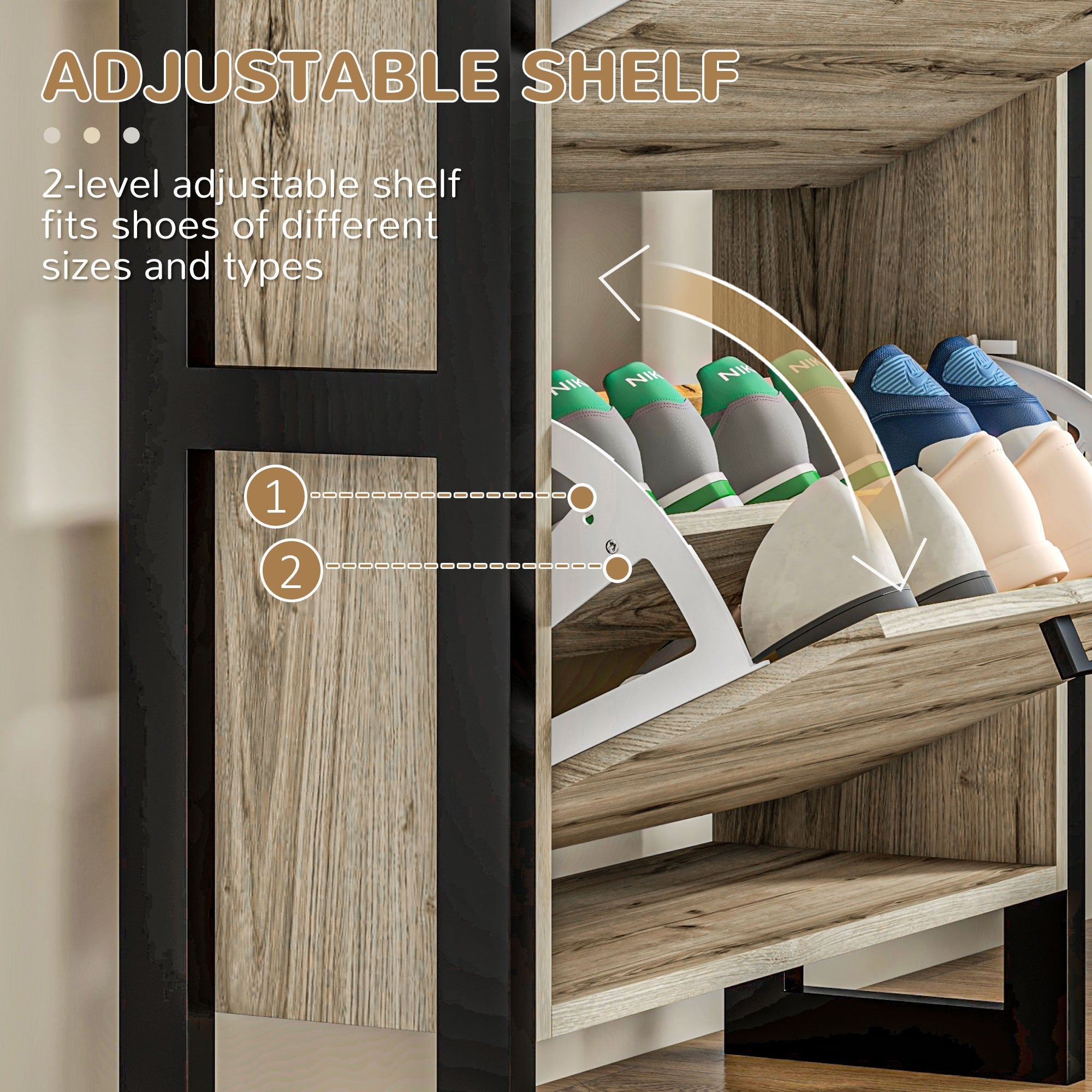 HOMCOM Shoe Cabinet with 3 Flip Drawer, Narrow Slim Shoe Storage Cabinet for 15 Pairs, Walnut 