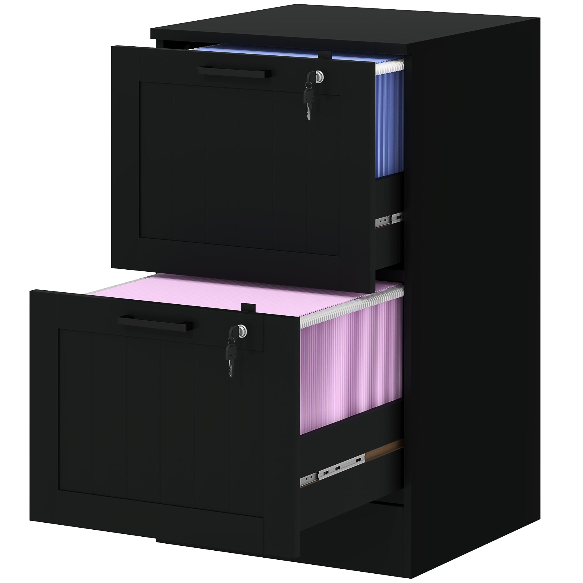 HOMCOM 2 Drawer Filing Cabinet with Lock, Office Storage Cabinet with Adjustable Hanging Bars for A4 Letter Size Files, Black 